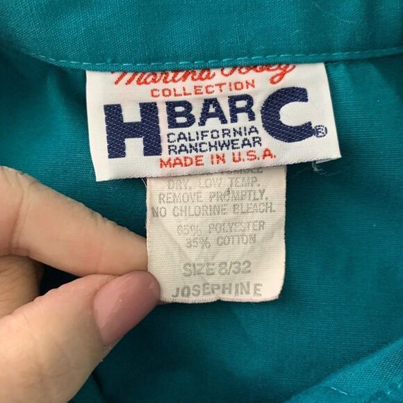 Vintage 80s H Bar C Embellished Western Shirt M Green Long Sleeve Rhinestone - Picture 6 of 6